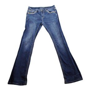 Grace Jeans Women 31W x 32L Blue Stonewash Embellished Bootcut Cotton Stretch